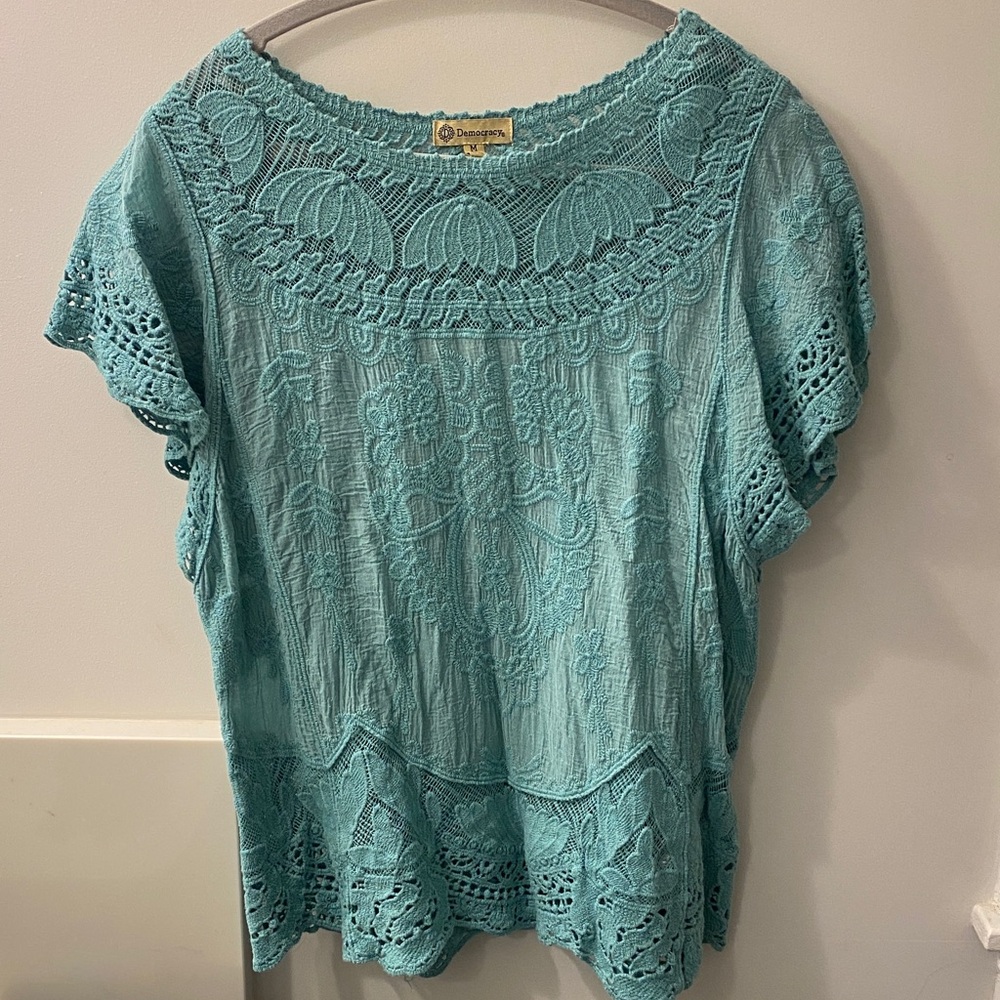 Democracy Aqua Embroidered Blouse